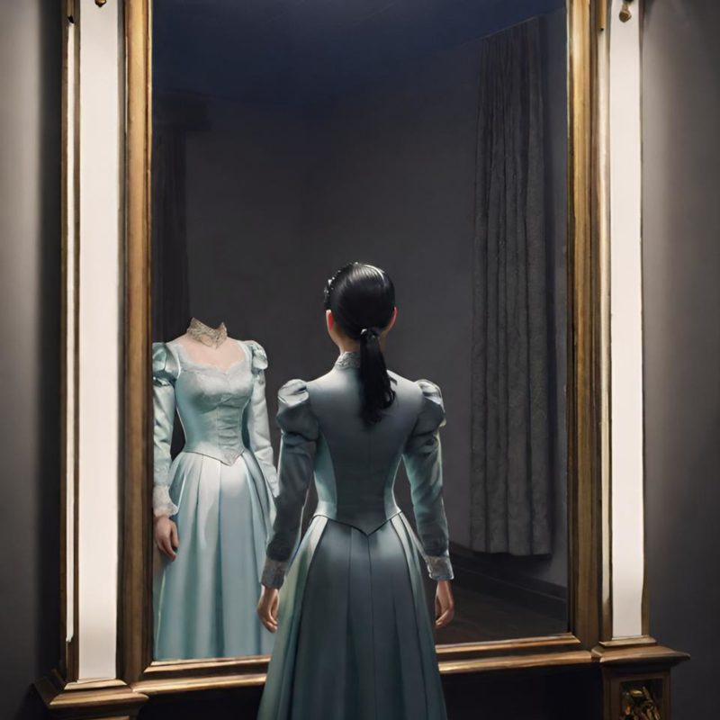 Personne face à son reflet dans un miroir