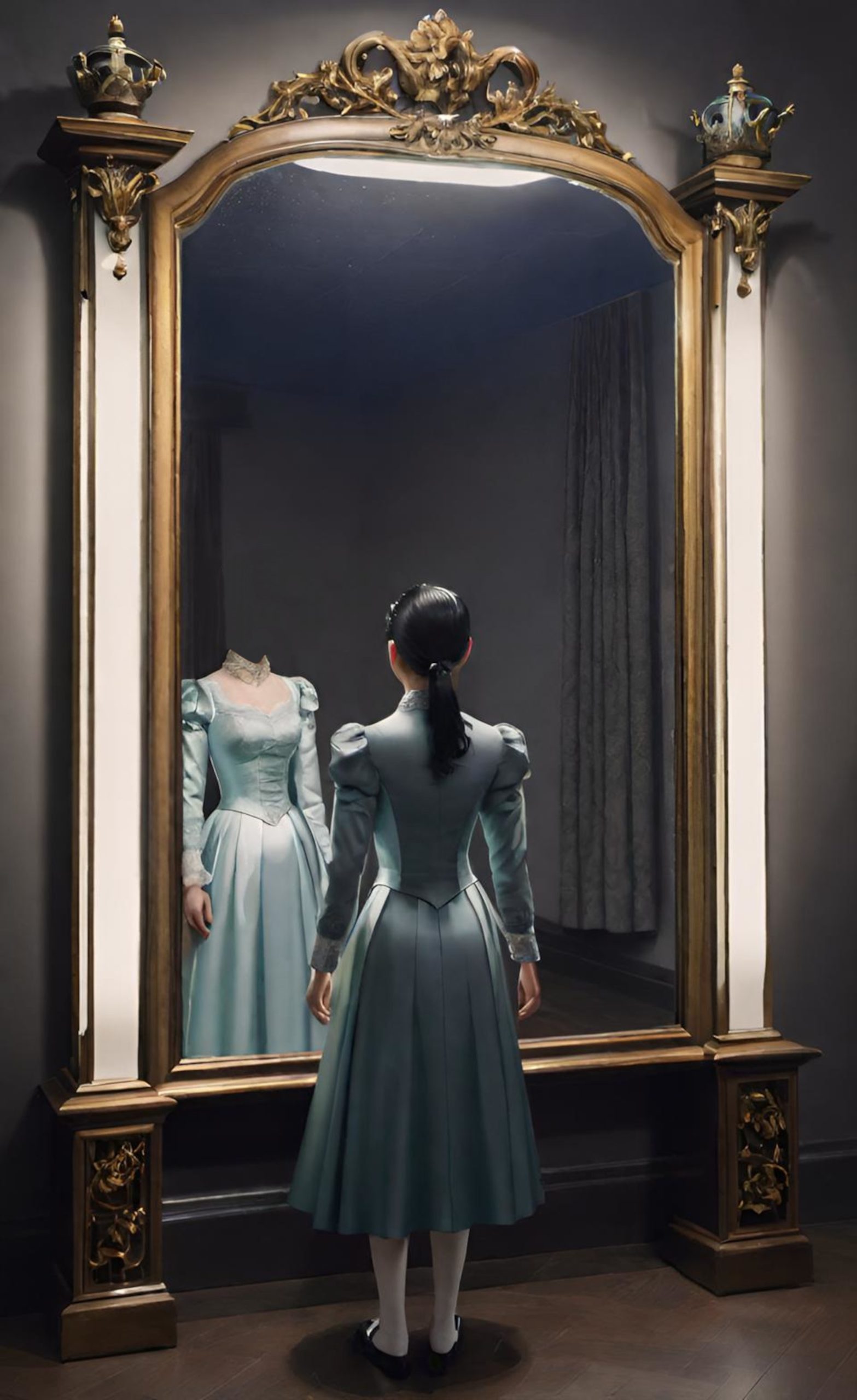 Personne face à son reflet dans un miroir
